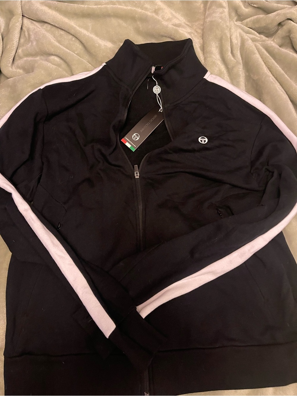 Sergio Tacchini Men’s Black Track Jacket with White Shoulder Stripes